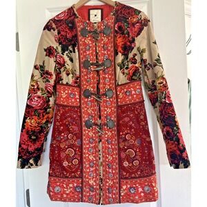 Anthropologie Elevenses Size 0 Karelia Embroider Velvet Floral Coat‼️NO FUR READ